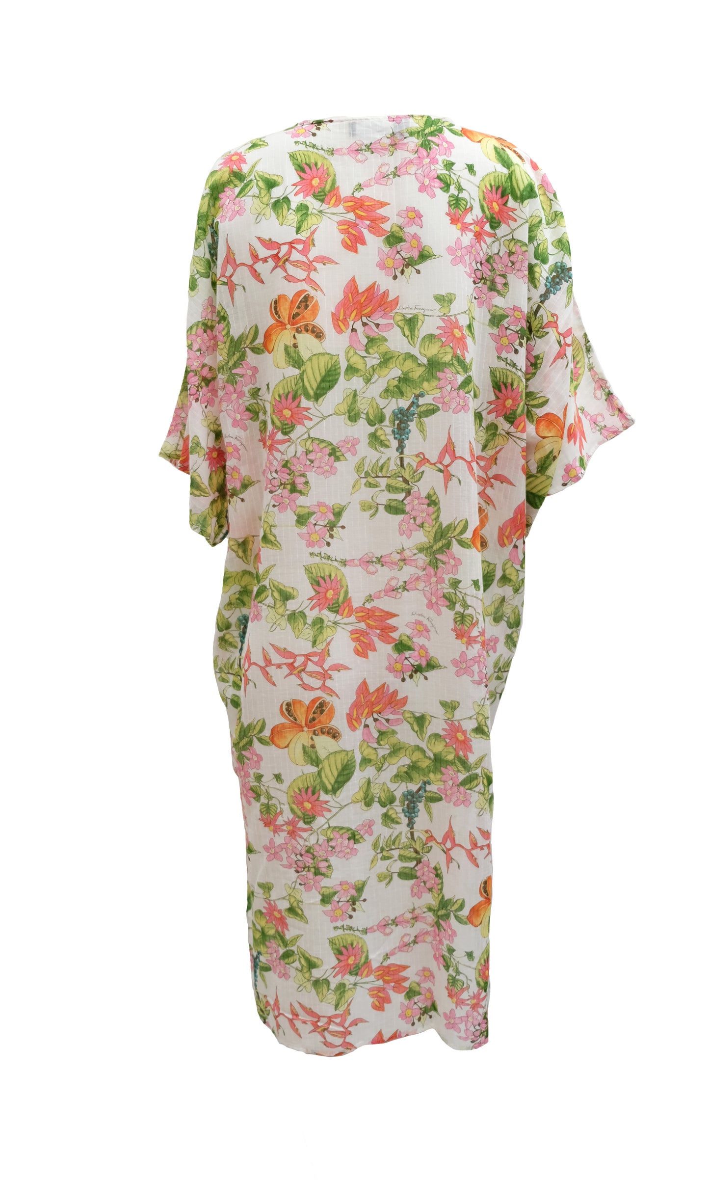 Salvatore Ferragamo Vintage Shift Dress in Semi Sheer Floral Cotton, UK12