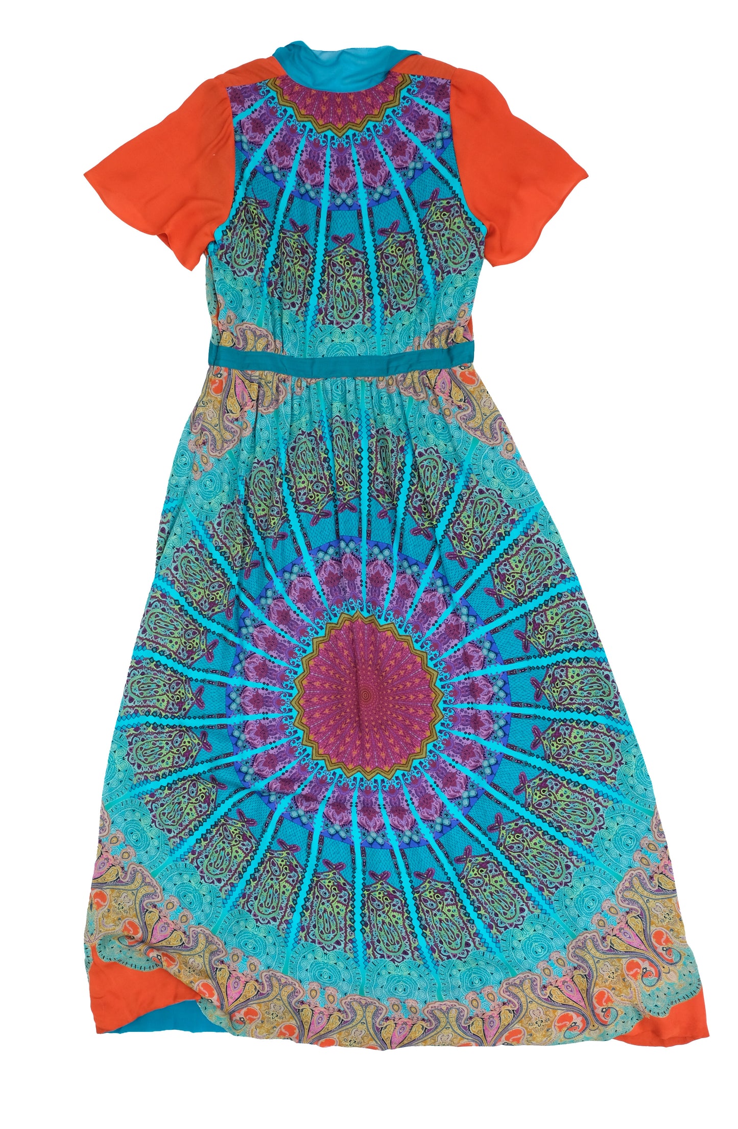 Etro Summer Maxi Dress in Turquoise & Orange Silk, UK14