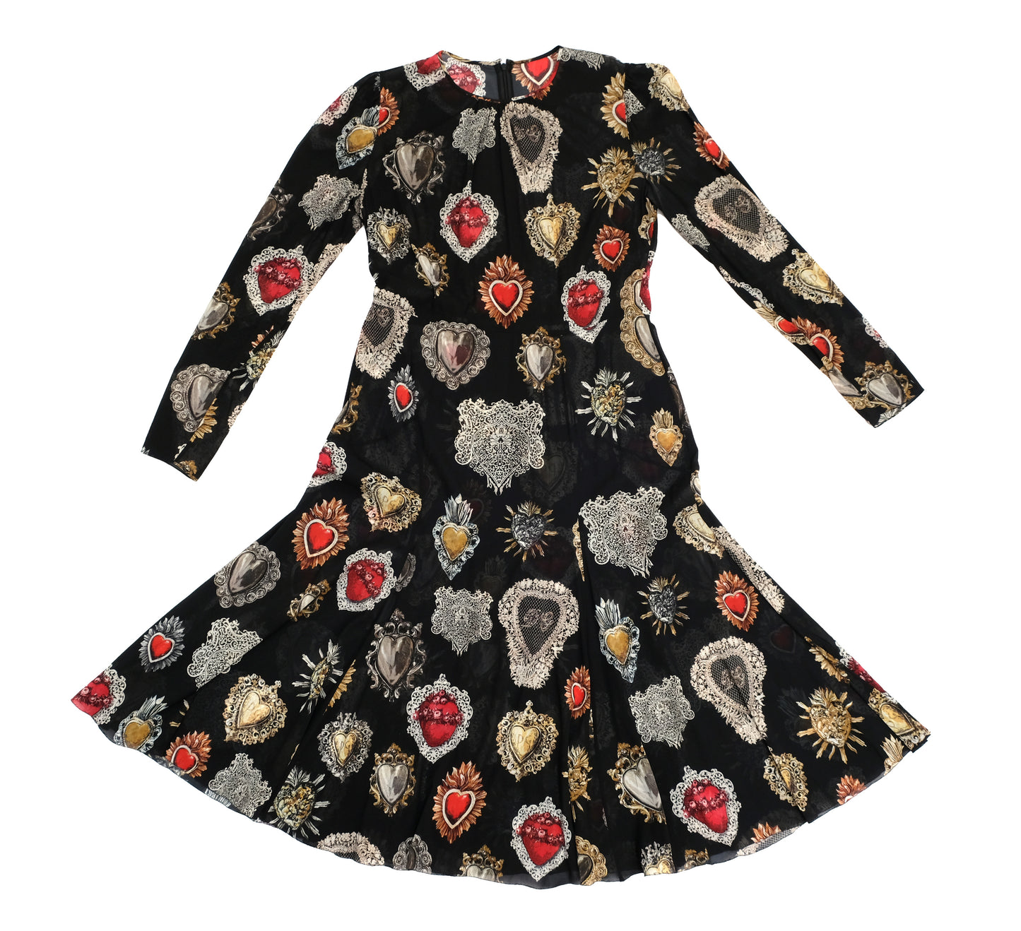 Dolce & Gabbana Black Silk Dress with Sacred Heart Motif, UK16-18