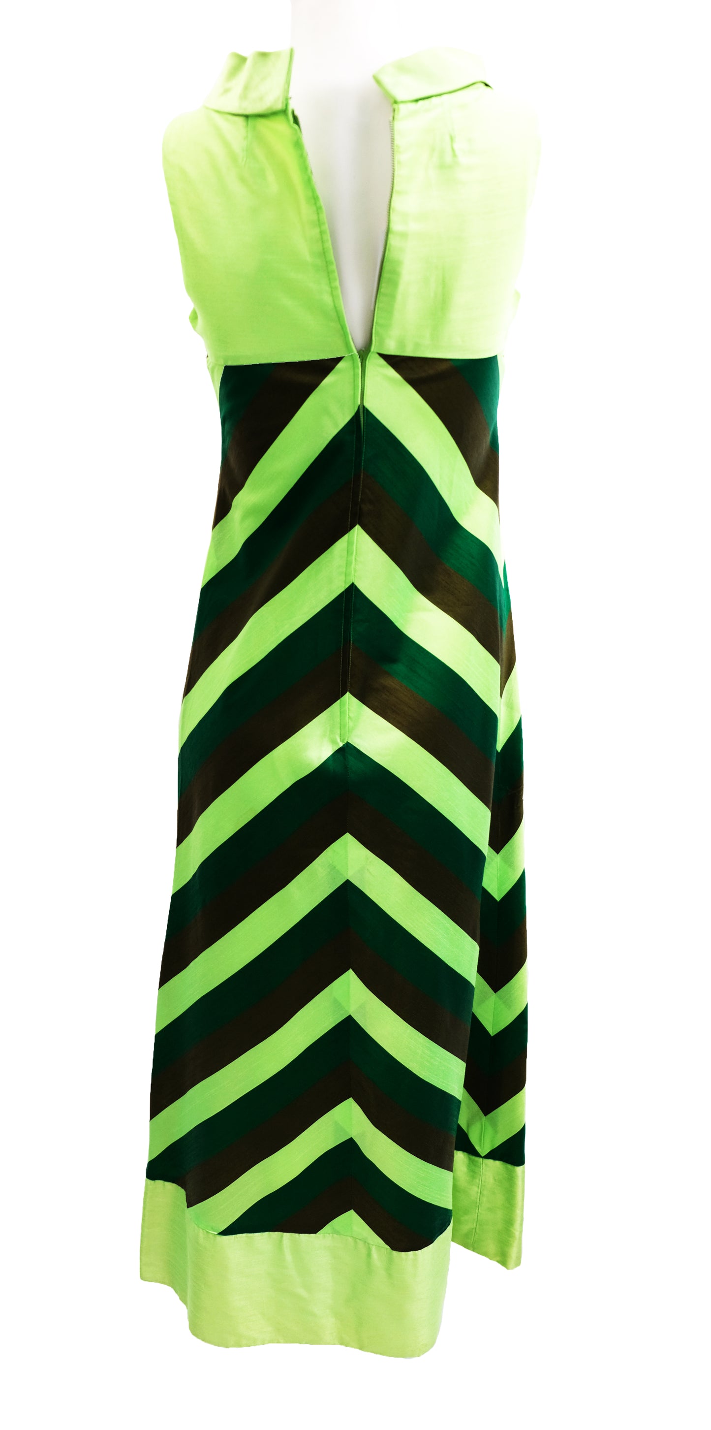 1960s Handmade Silk Maxi Dress with Diagonal Stripes, UK8