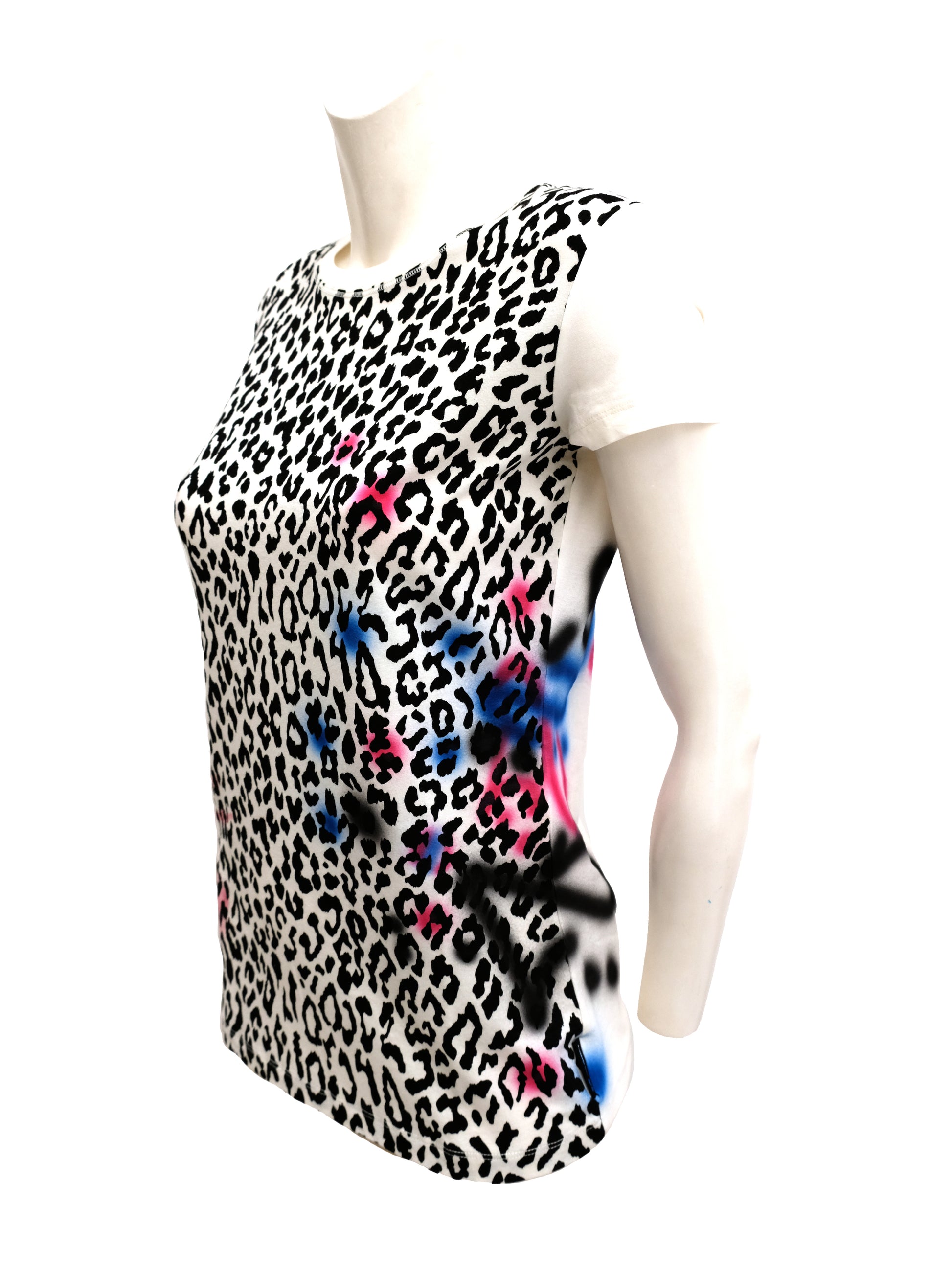 Dolce & Gabbana White Graffiti Leopard Print T shirt, UK10