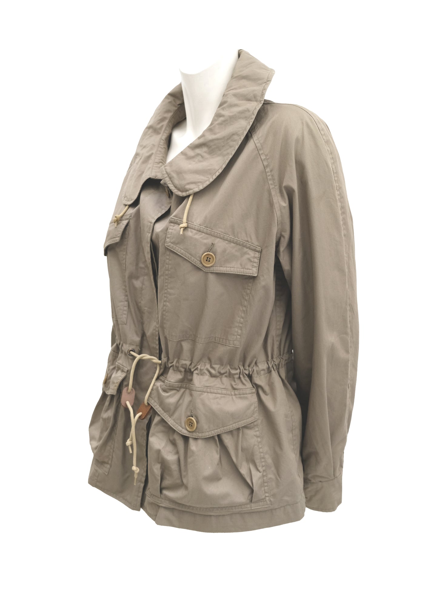 Margaret Howell Military Style Drawstring Jacket in Khaki Cotton, UK12