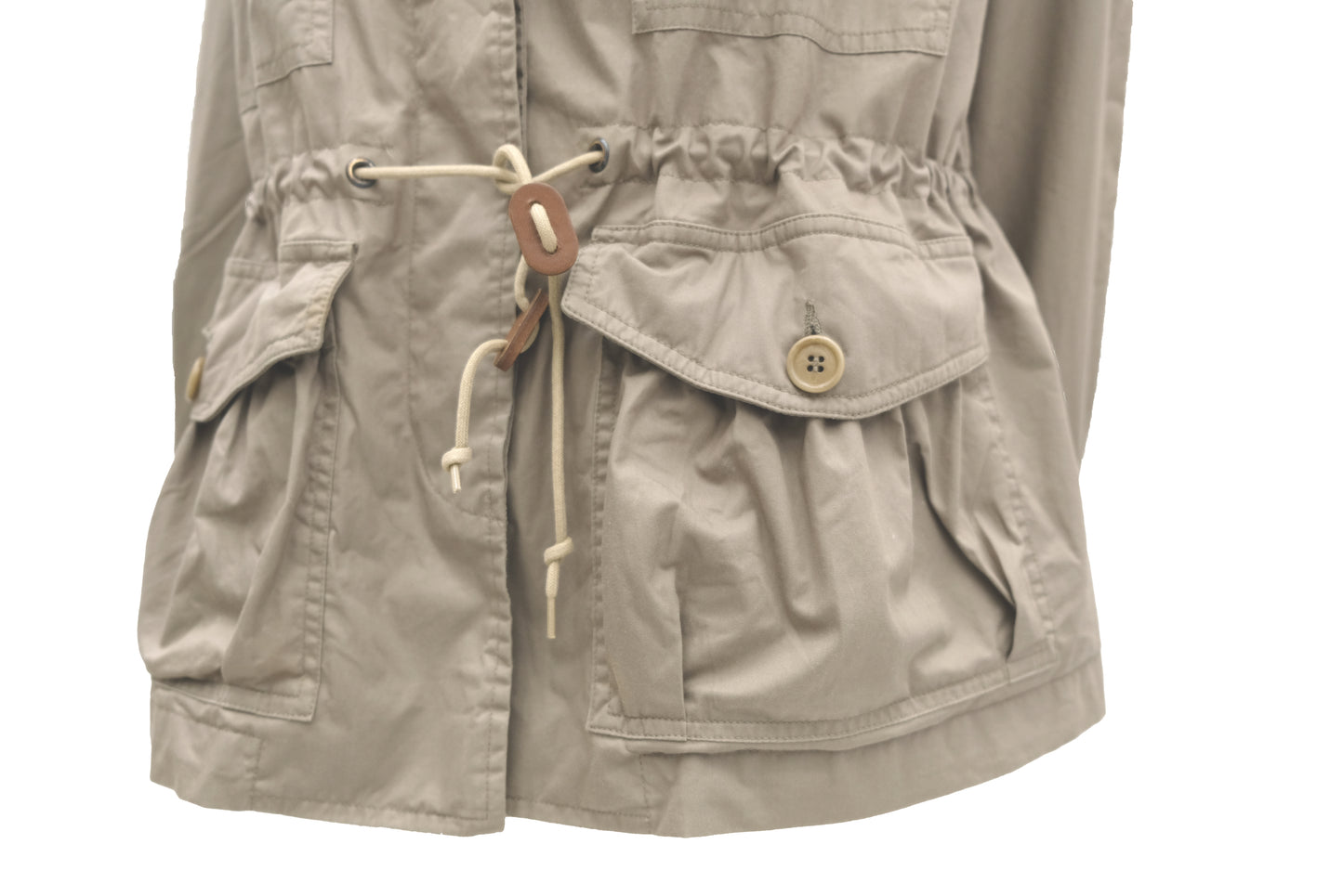 Margaret Howell Military Style Drawstring Jacket in Khaki Cotton, UK12