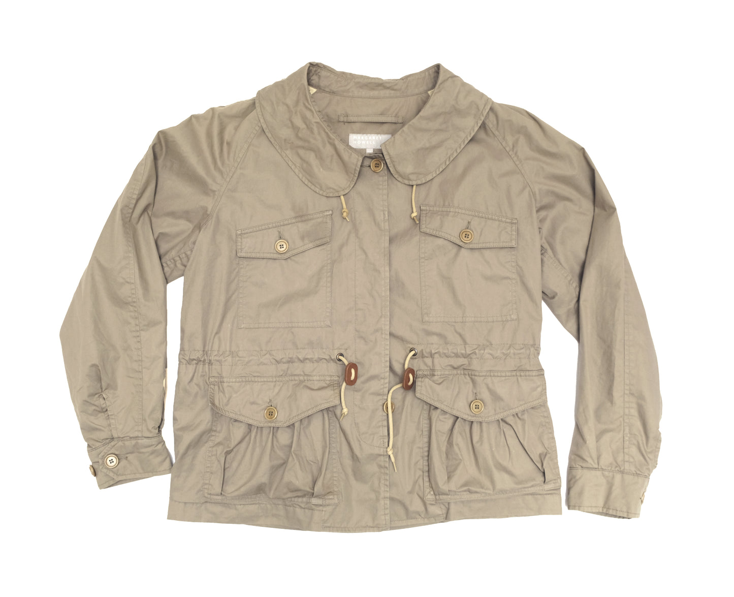 Margaret Howell Military Style Drawstring Jacket in Khaki Cotton, UK12