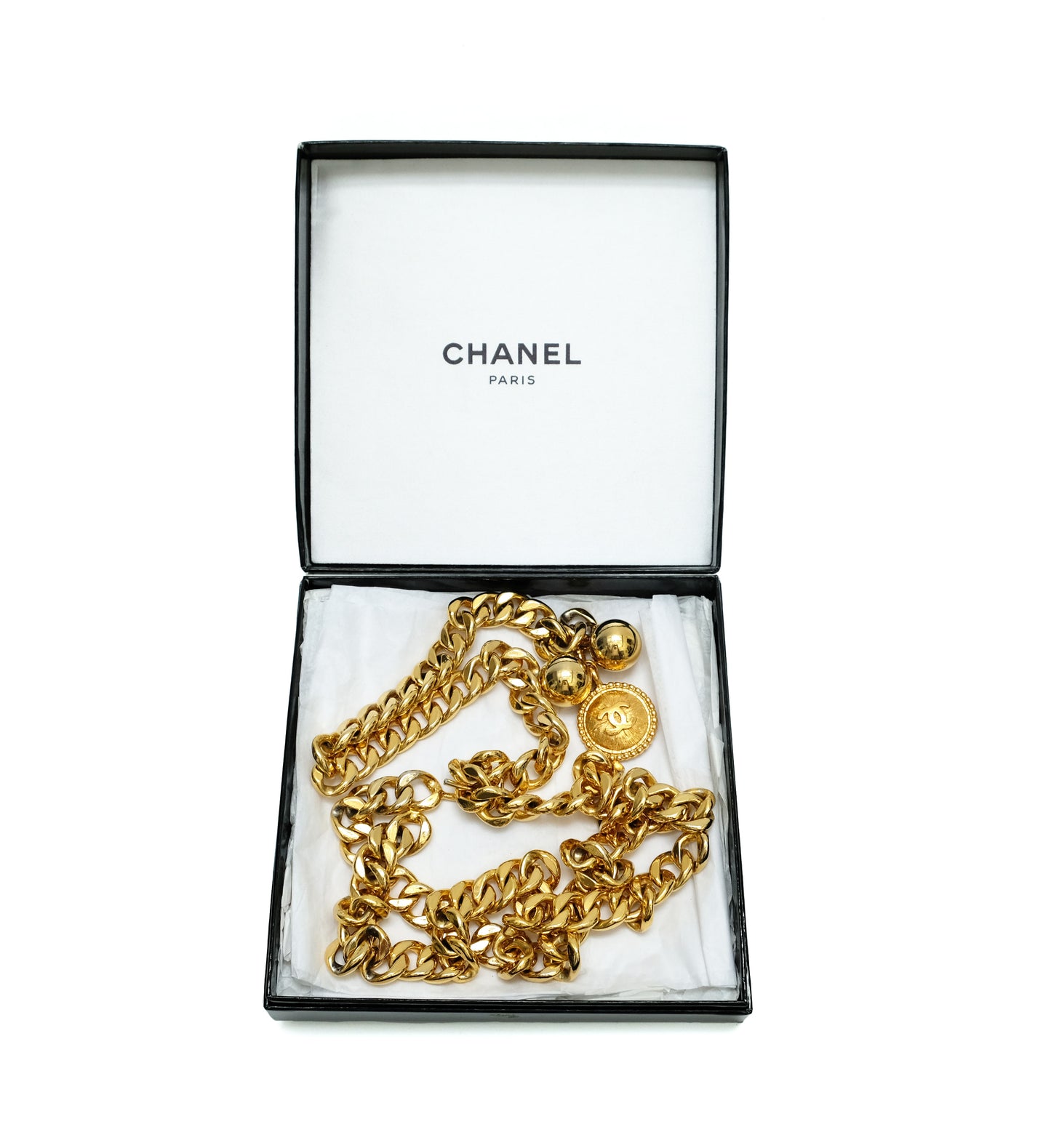 Chanel 1980s Vintage Gold Tone Chain Belt