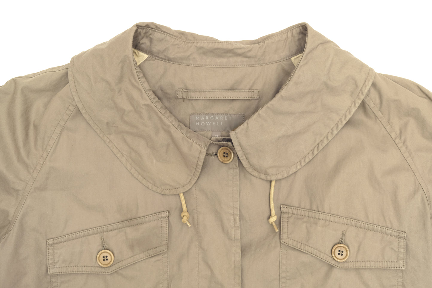 Margaret Howell Military Style Drawstring Jacket in Khaki Cotton, UK12