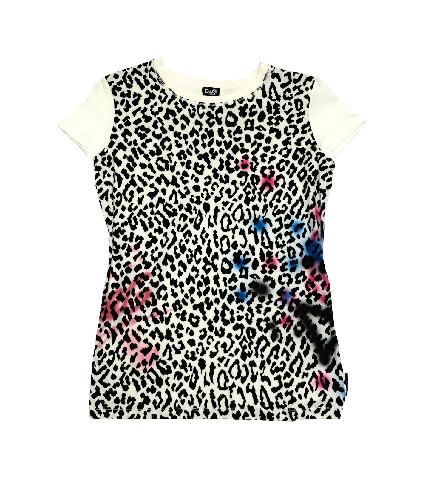 Dolce & Gabbana White Graffiti Leopard Print T shirt, UK10