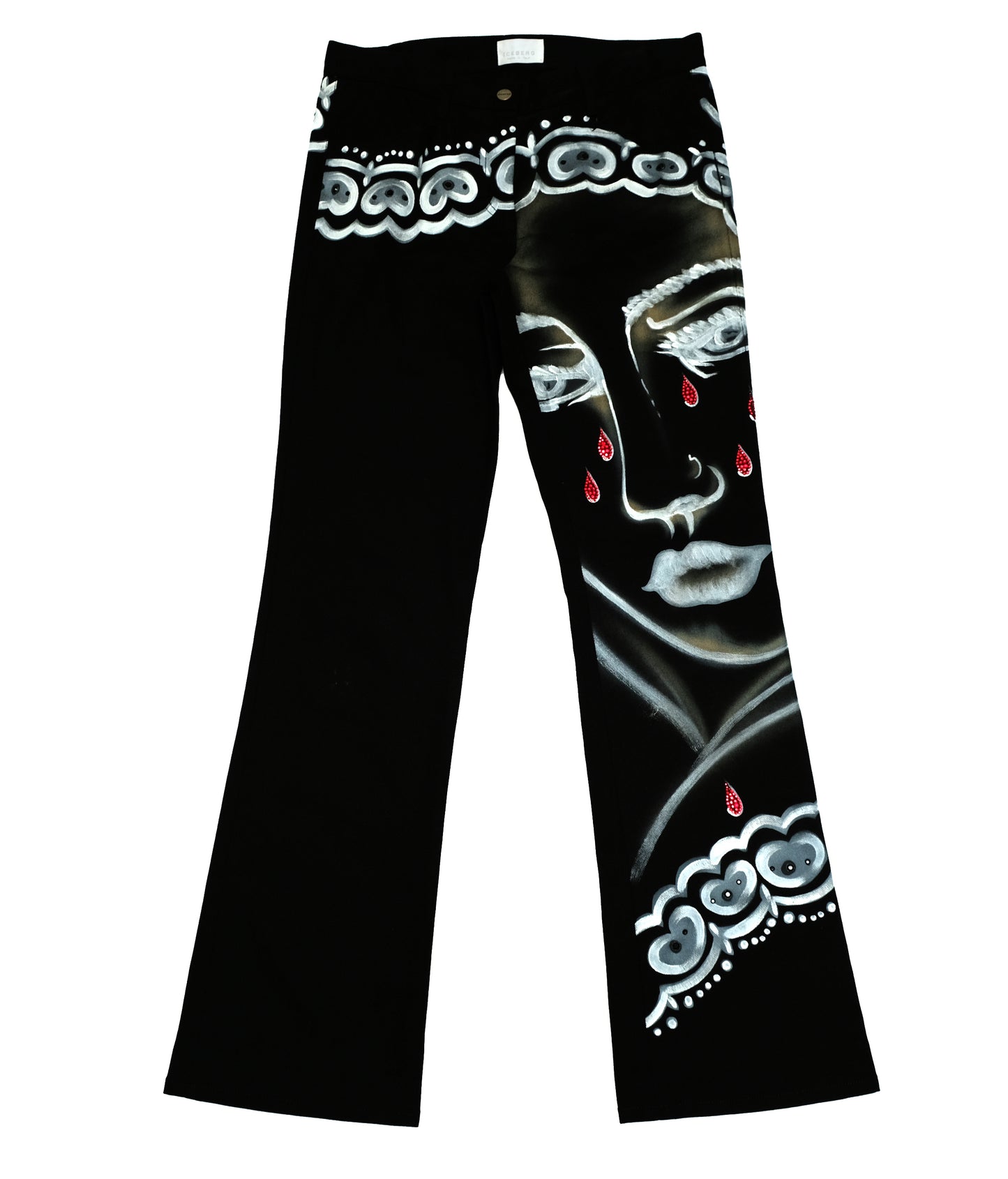 Iceberg Vintage Black Hand Painted Weeping Madonna Jeans, UK10