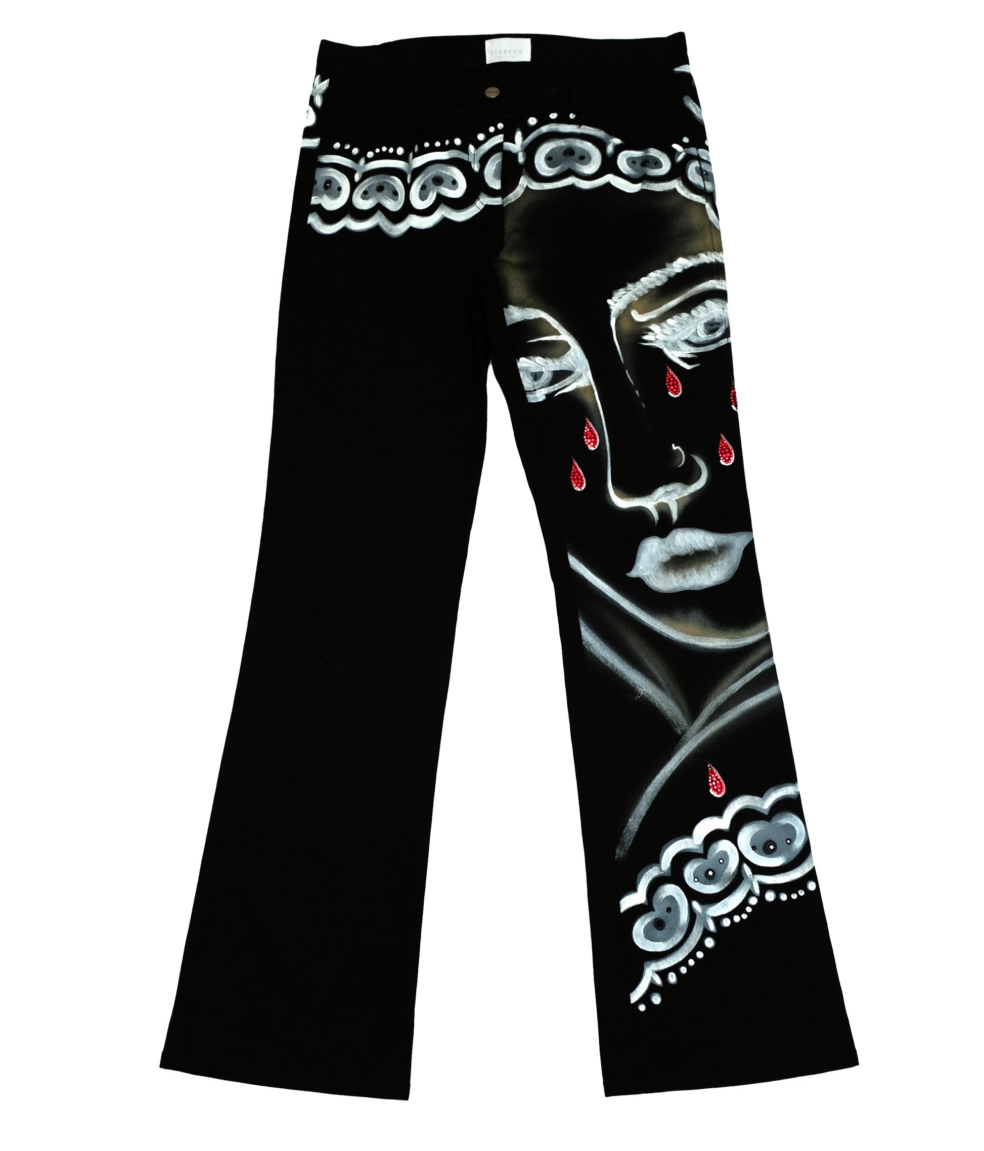 Iceberg Vintage Black Hand Painted Weeping Madonna Jeans, UK10