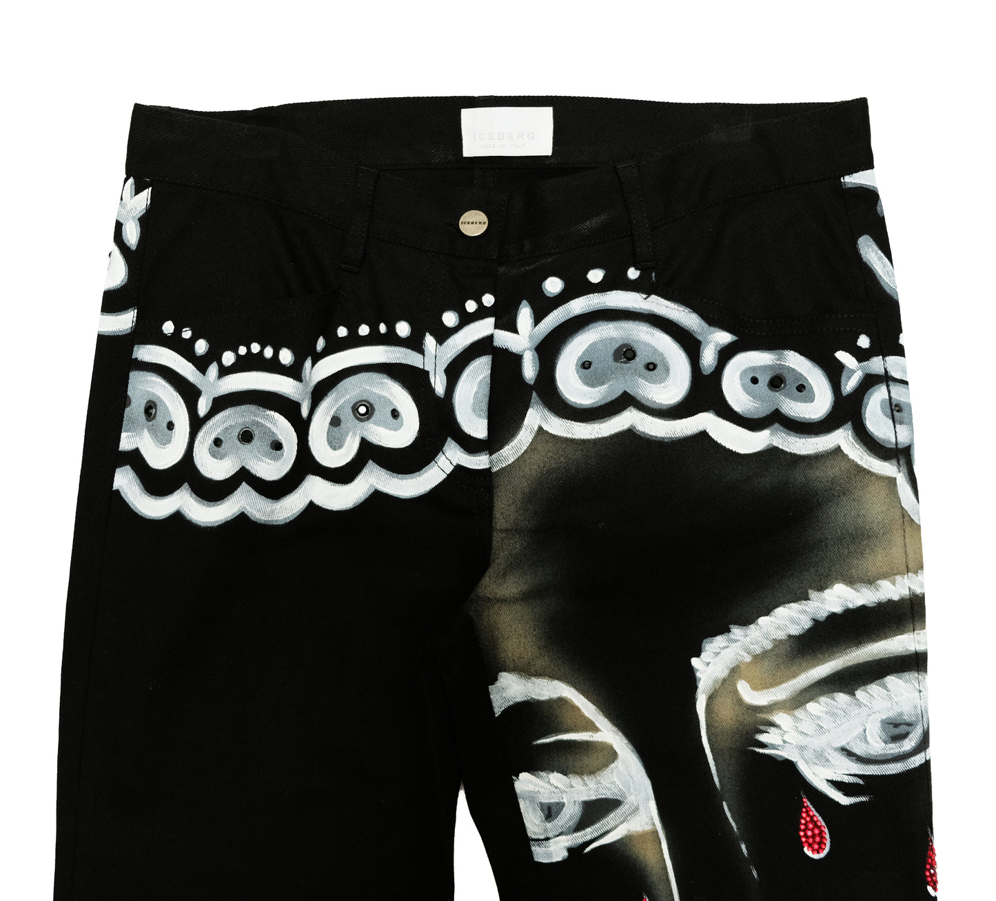 Iceberg Vintage Black Hand Painted Weeping Madonna Jeans, UK10