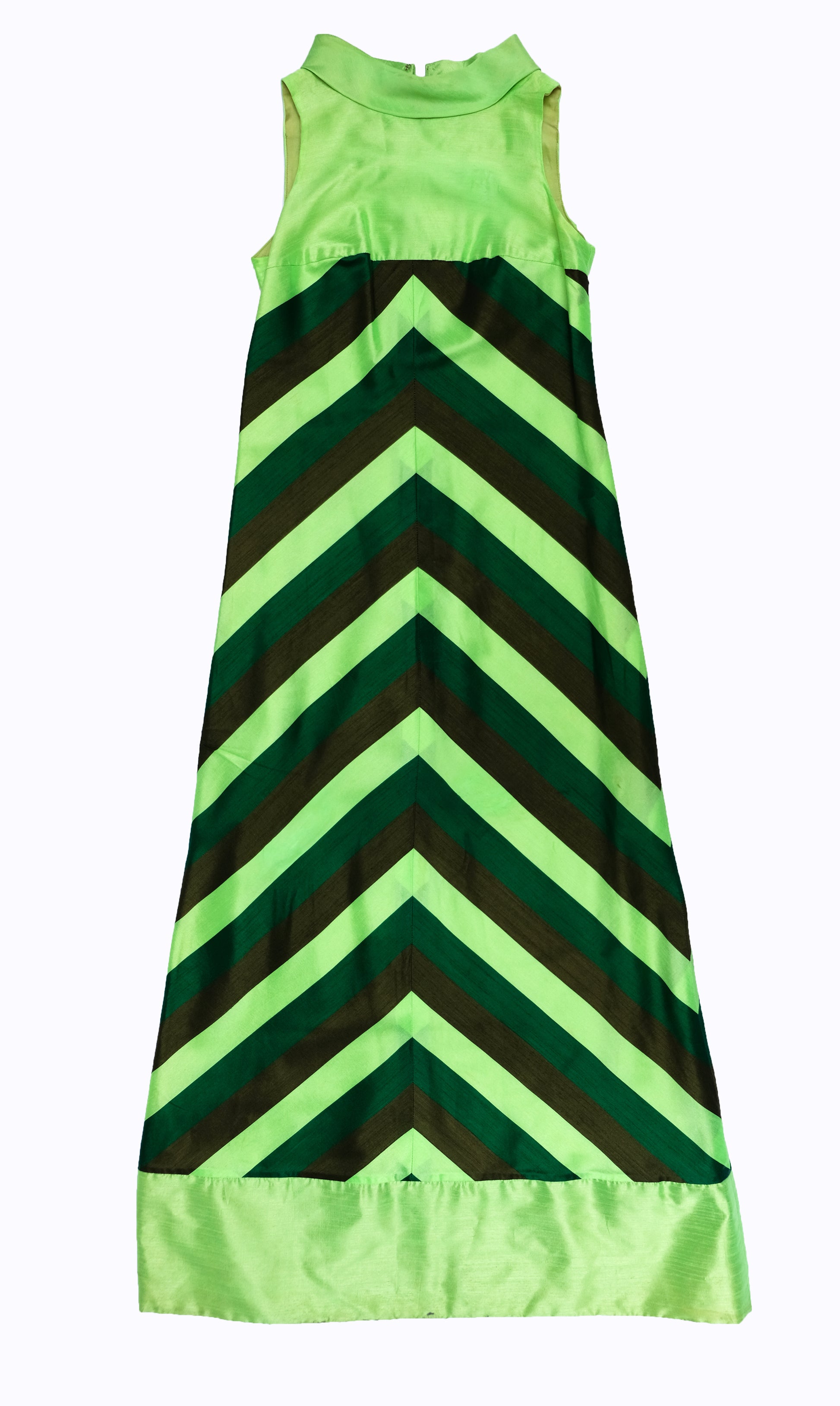 1960s Handmade Silk Maxi Dress with Diagonal Stripes, UK8