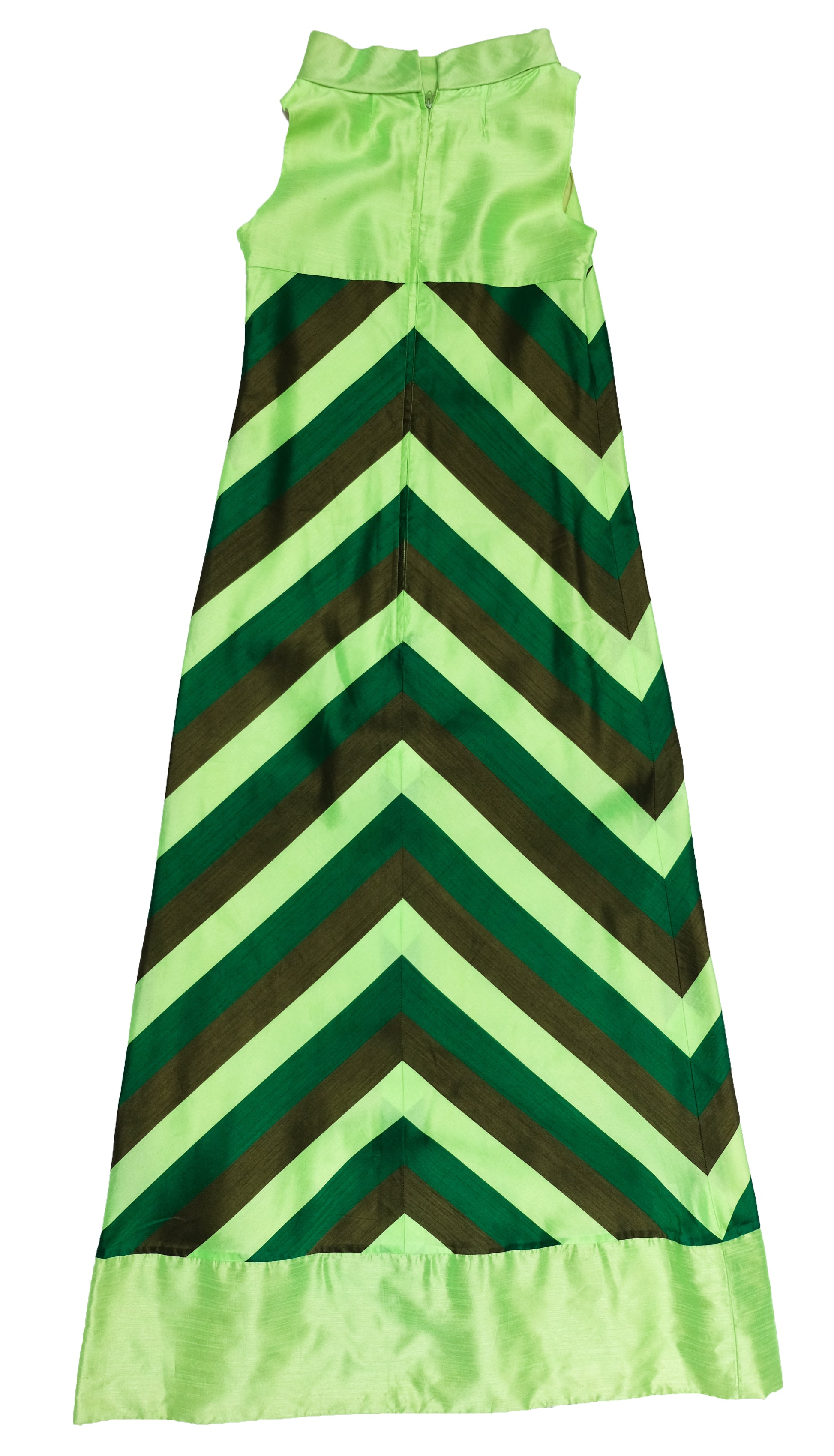 1960s Handmade Silk Maxi Dress with Diagonal Stripes, UK8