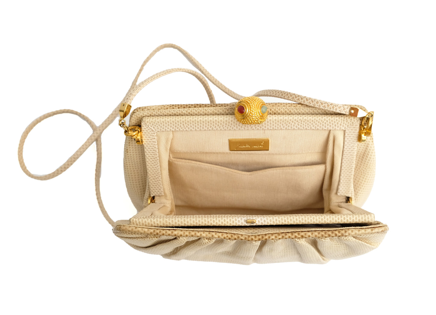 Judith Leiber Vintage Evening Bag in White Snakeskin with Jewelled Clasp
