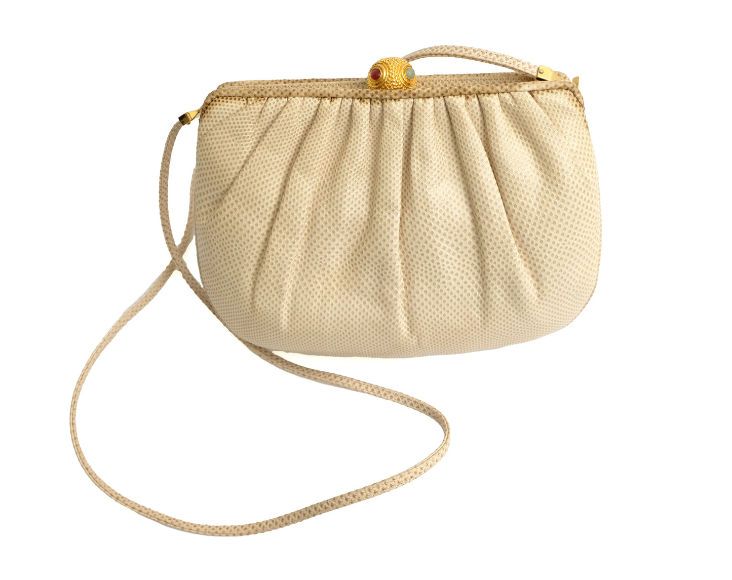 Judith Leiber Vintage Evening Bag in White Snakeskin with Jewelled Clasp