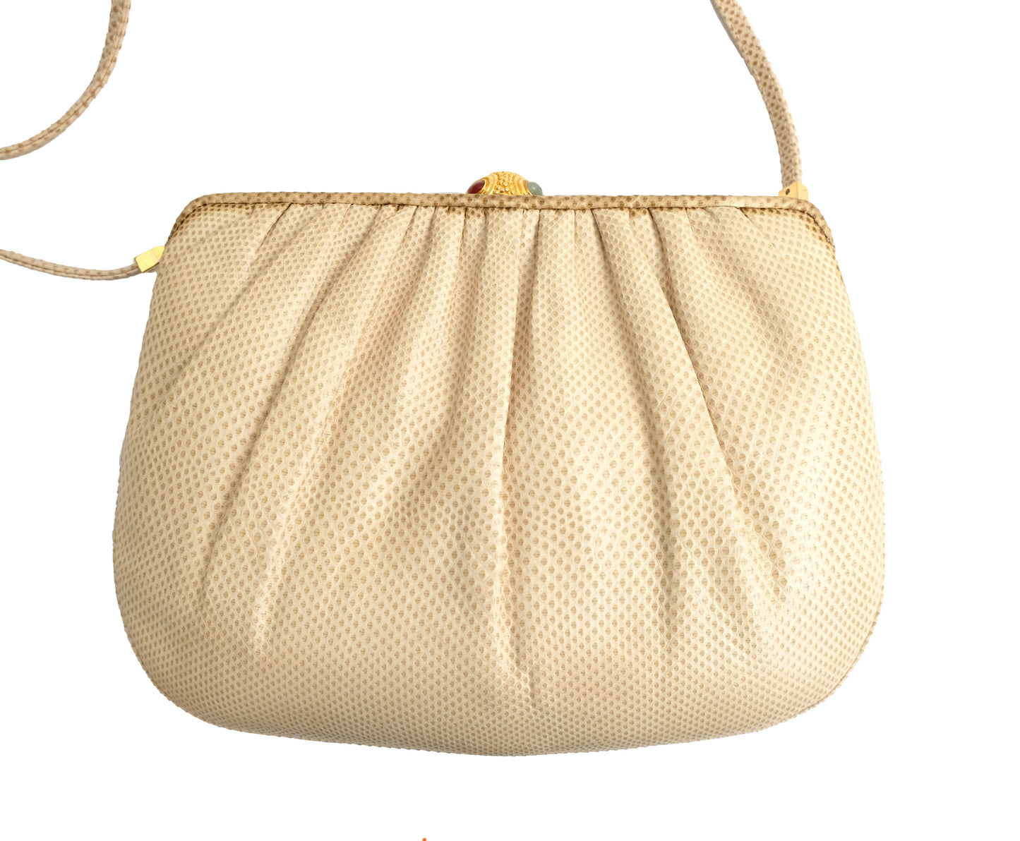Judith Leiber Vintage Evening Bag in White Snakeskin with Jewelled Clasp