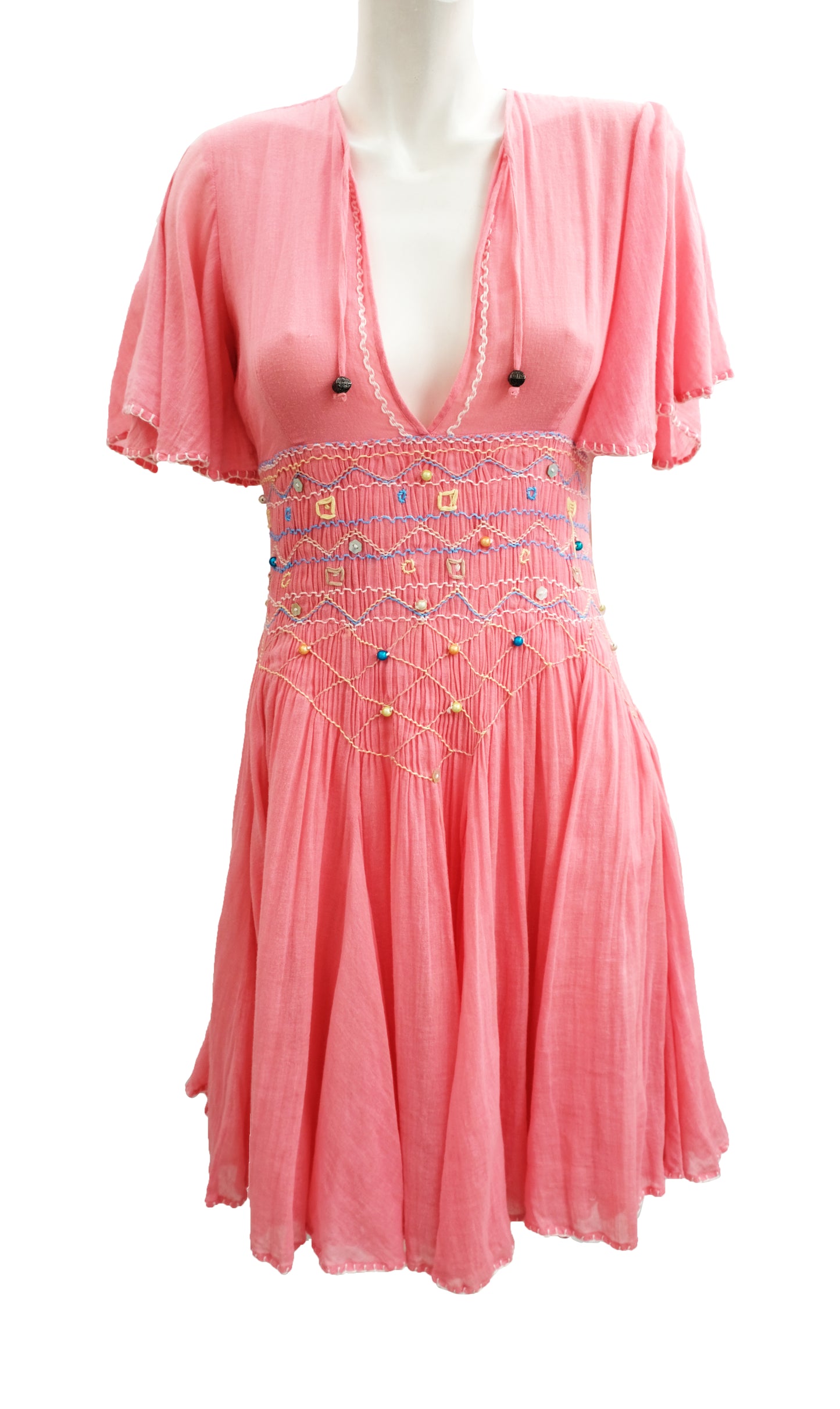 Matthew Williamson Summer Dress in Pink Muslin with Smocked Waist, UK10
