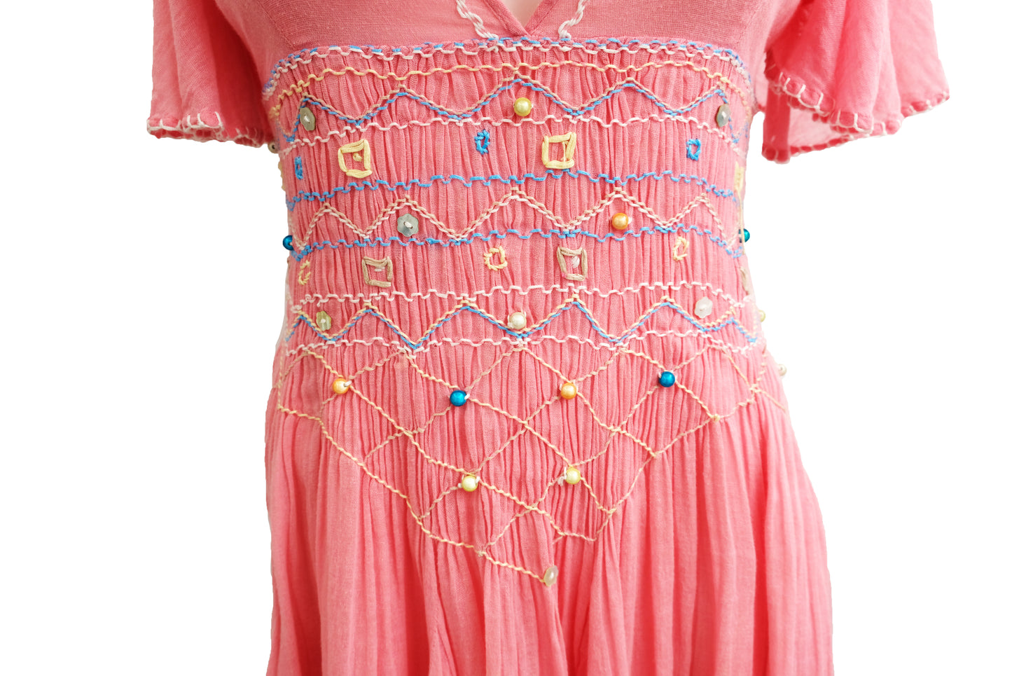 Matthew Williamson Summer Dress in Pink Muslin with Smocked Waist, UK10