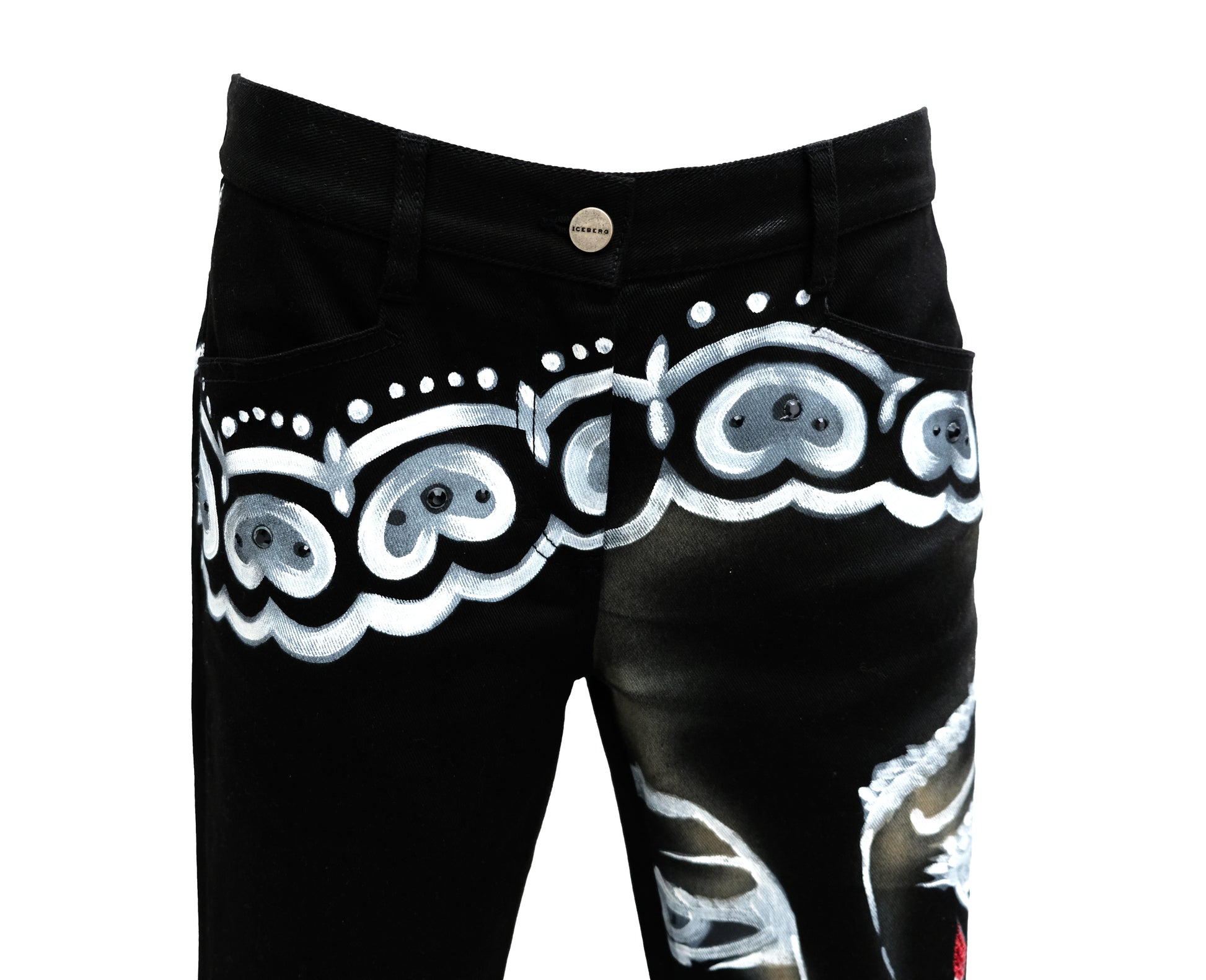Iceberg Vintage Black Hand Painted Weeping Madonna Jeans, UK10