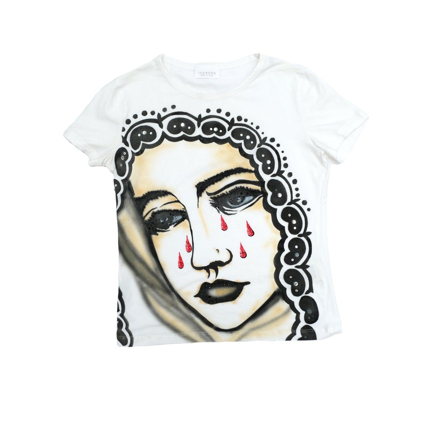 Iceberg Vintage White Hand Painted Weeping Madonna T shirt, UK10