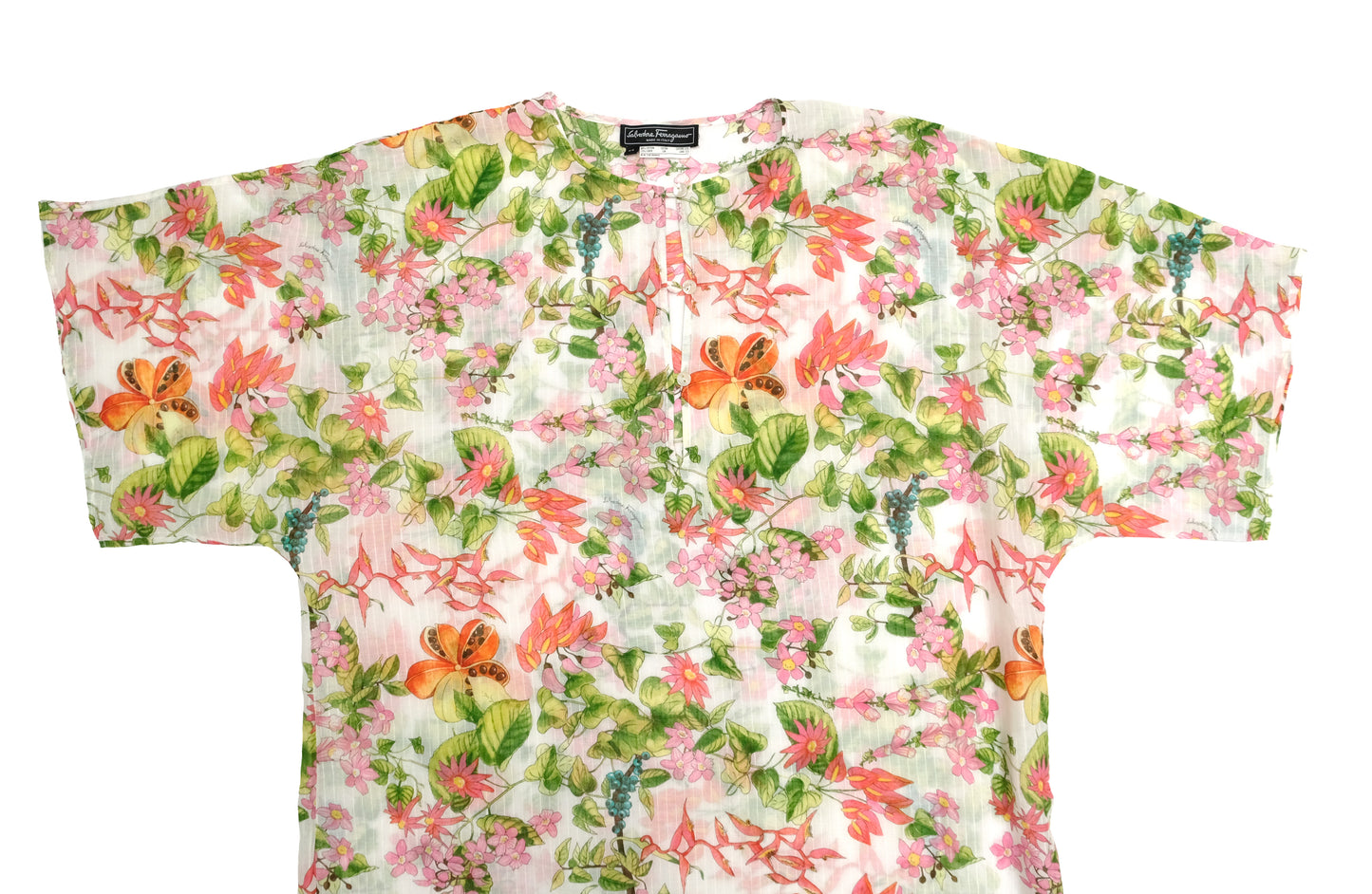 Salvatore Ferragamo Vintage Shift Dress in Semi Sheer Floral Cotton, UK12