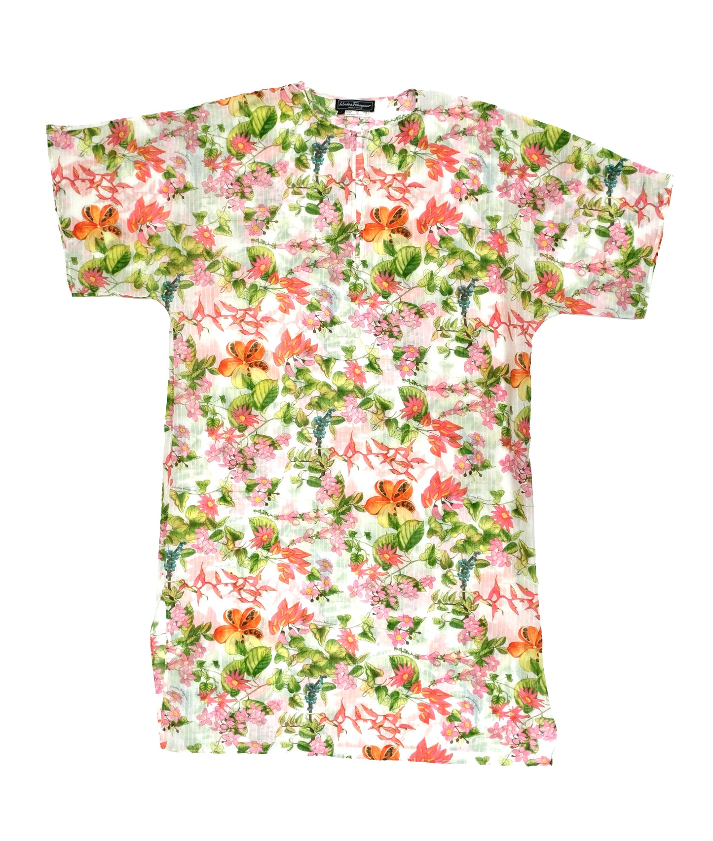 Salvatore Ferragamo Vintage Shift Dress in Semi Sheer Floral Cotton, UK12