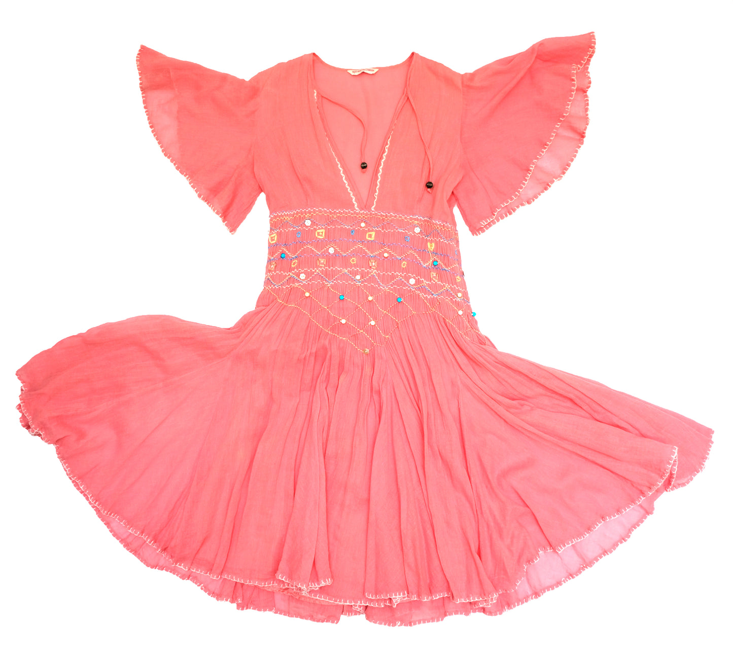 Matthew Williamson Summer Dress in Pink Muslin with Smocked Waist, UK10