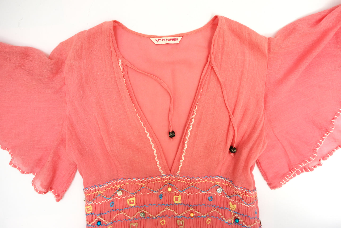 Matthew Williamson Summer Dress in Pink Muslin with Smocked Waist, UK10