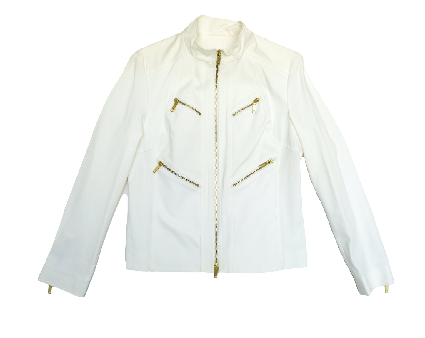 Celine 2 Piece Trouser Suit in Ivory Cotton with Gold Zips, UK10-12