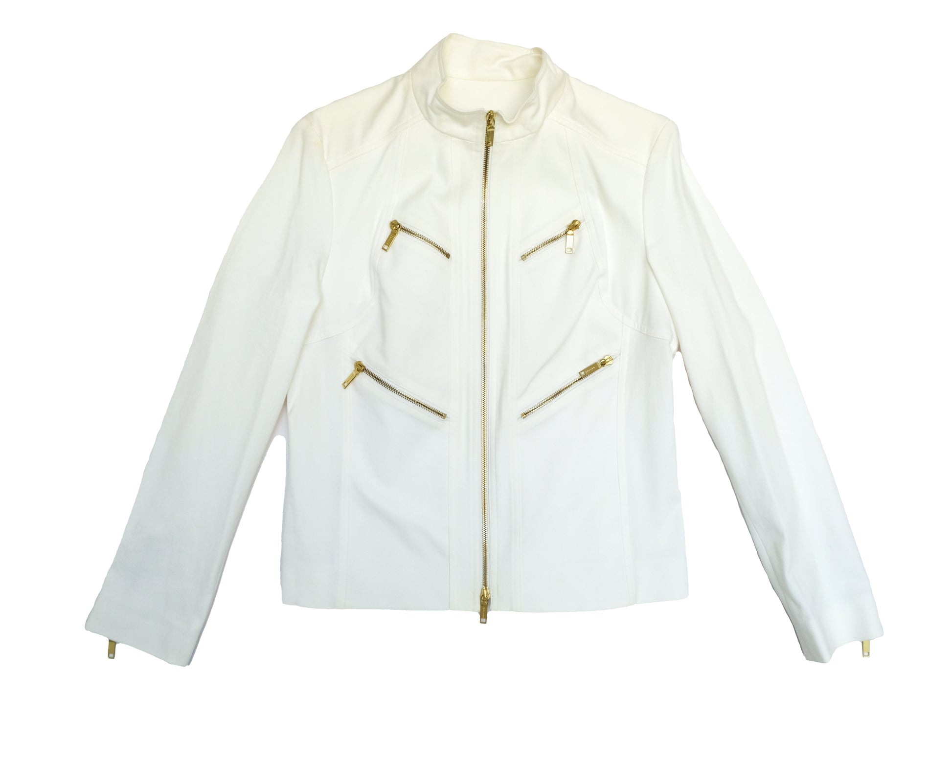 Celine 2 Piece Trouser Suit in Ivory Cotton with Gold Zips, UK10-12