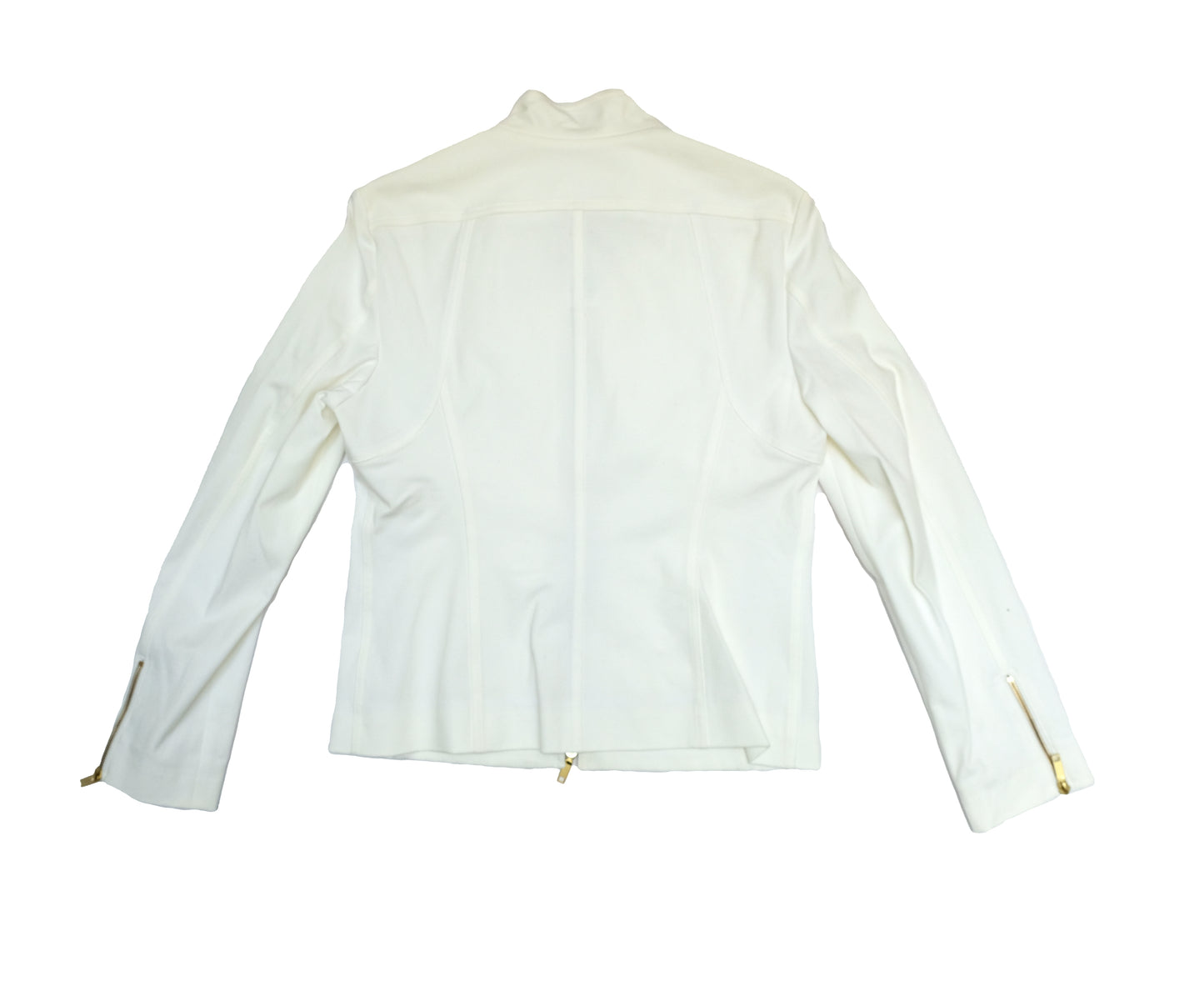 Celine 2 Piece Trouser Suit in Ivory Cotton with Gold Zips, UK10-12