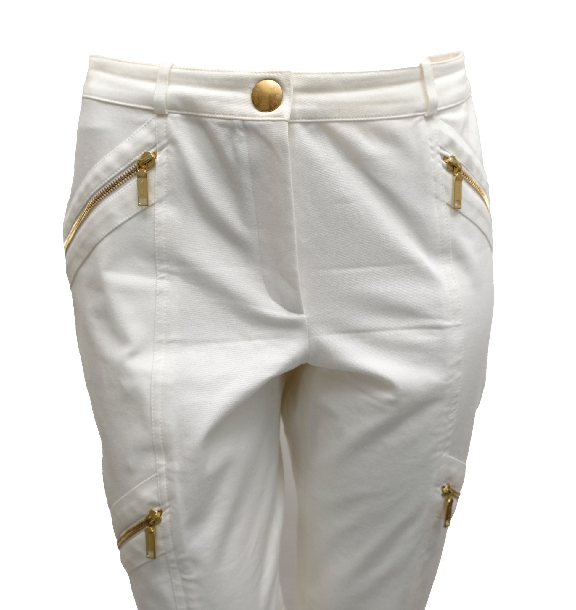 Celine 2 Piece Trouser Suit in Ivory Cotton with Gold Zips, UK10-12