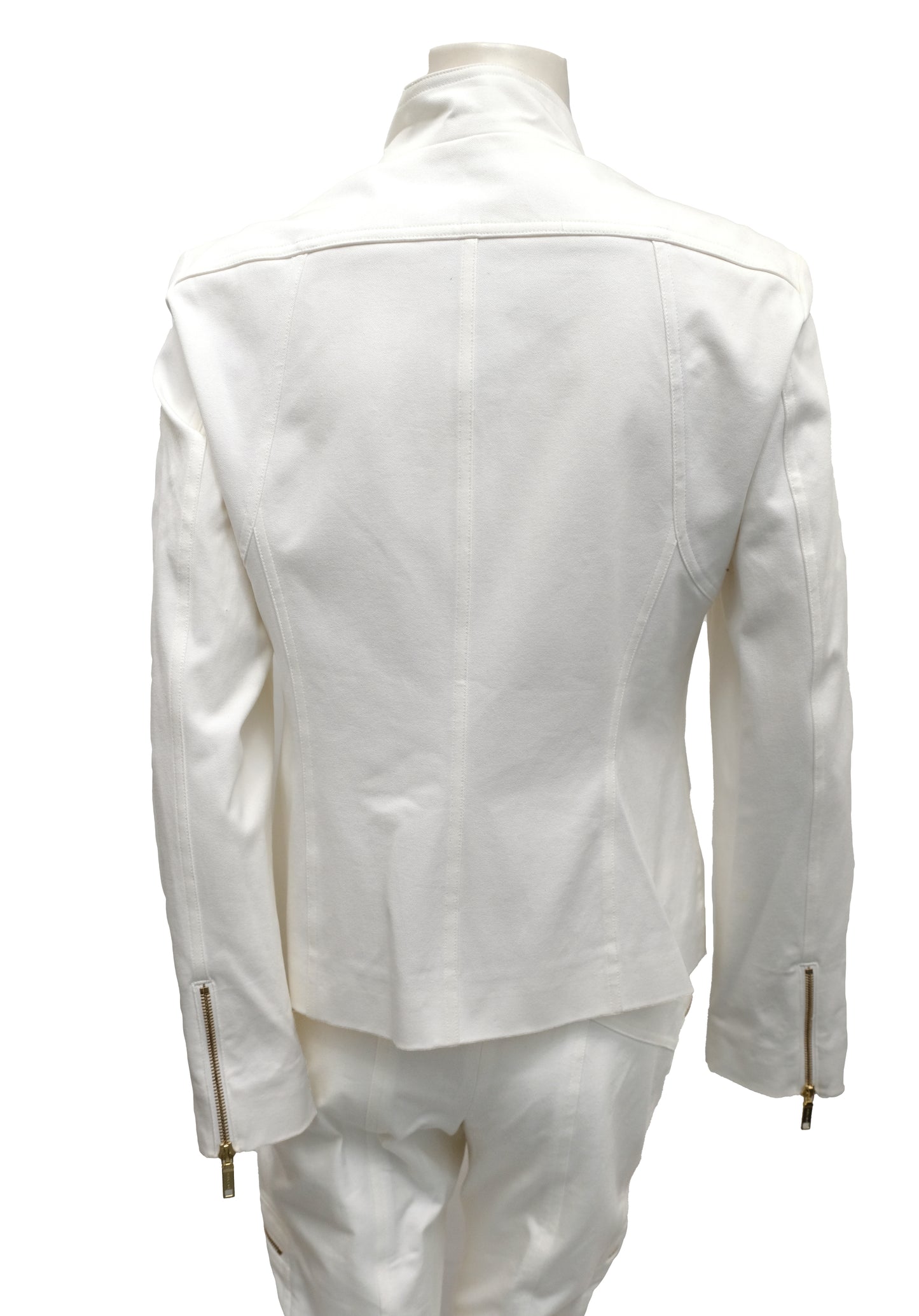 Celine 2 Piece Trouser Suit in Ivory Cotton with Gold Zips, UK10-12