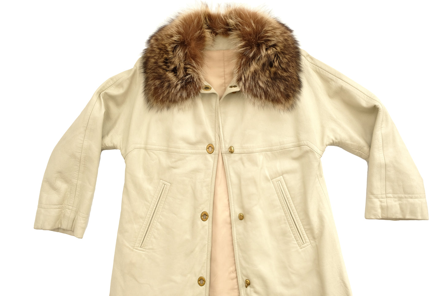Bonnie Cashin Vintage Leather Coat with Fur Collar, UK12