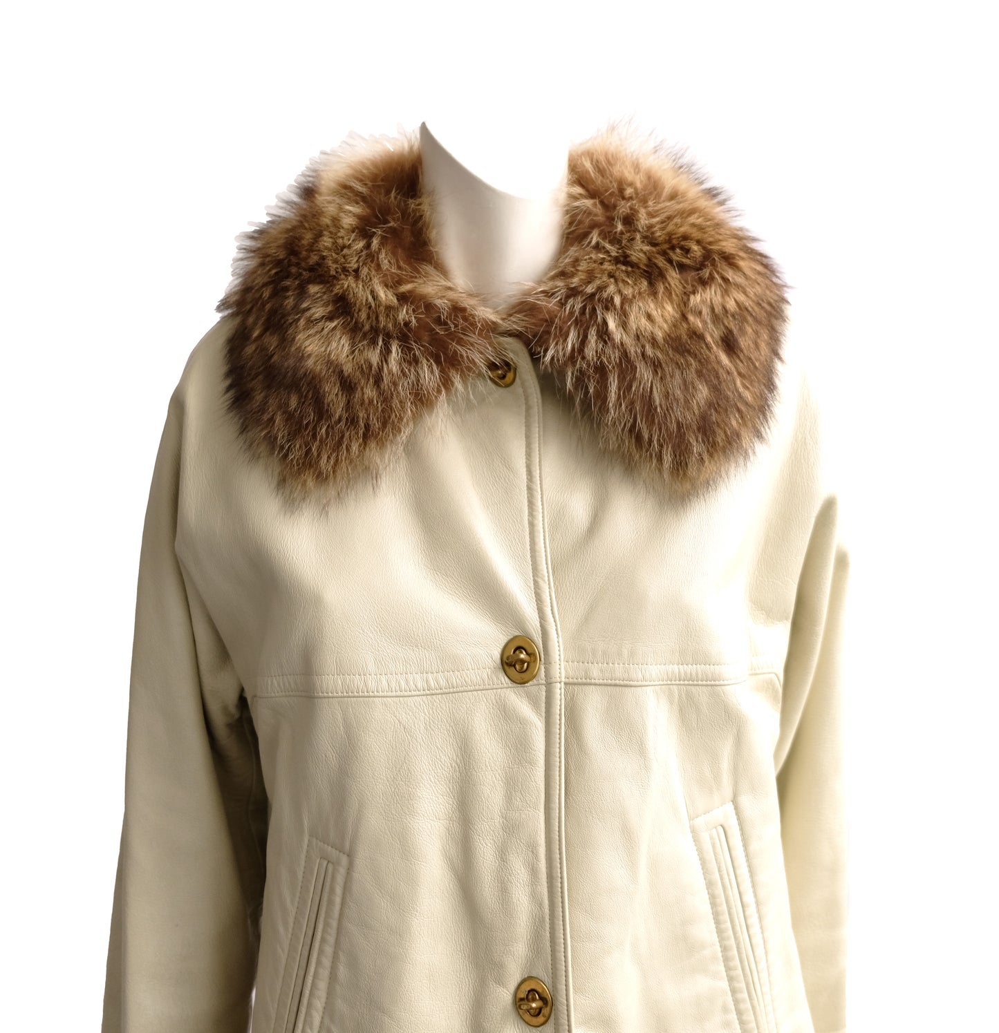 Bonnie Cashin Vintage Leather Coat with Fur Collar, UK12