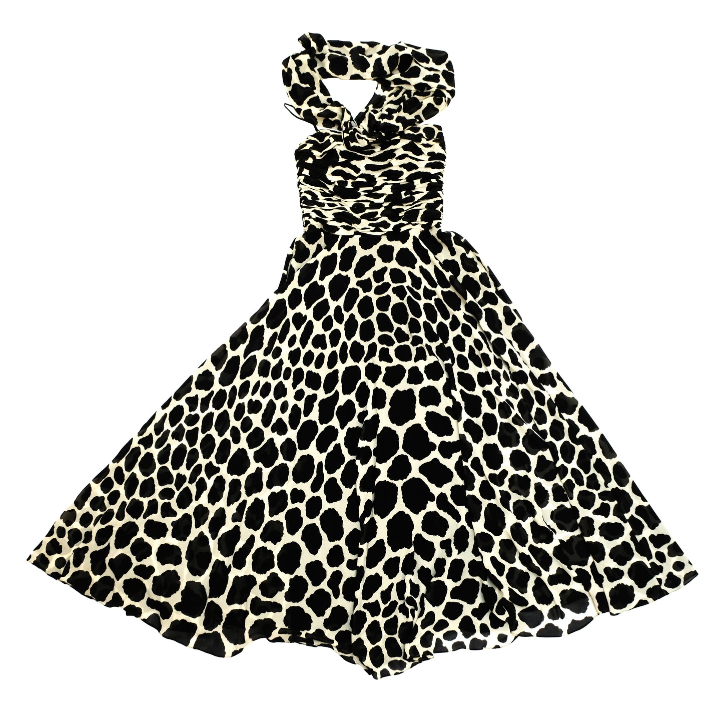 Louis Féraud Vintage Black and White Chiffon Evening Dress, UK10