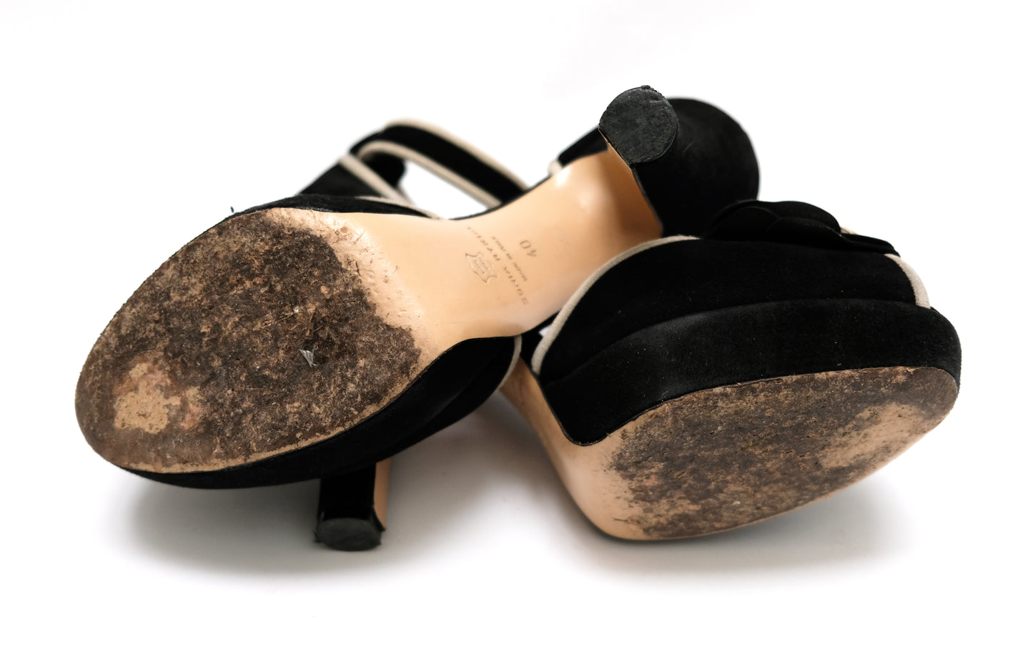 Sonia Rykiel Black Suede High Heel Platform Sandals with Ecru Flower Detail, UK6.5