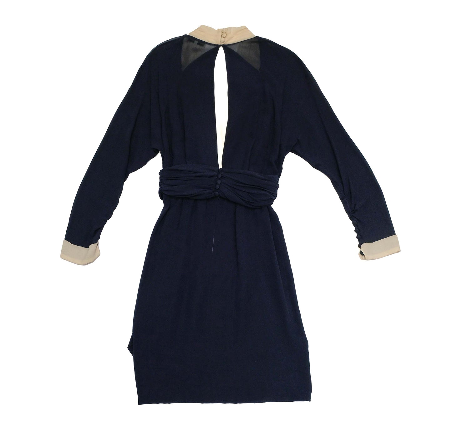 Karl Lagerfeld Vintage Navy and Cream Chiffon Decolleté Dress, UK10