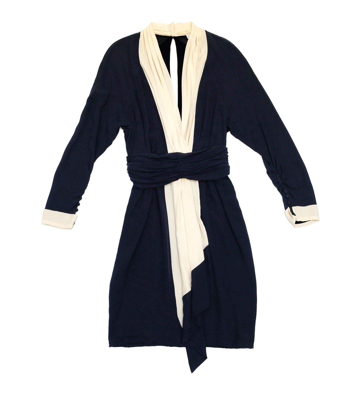 Karl Lagerfeld Vintage Navy and Cream Chiffon Decolleté Dress, UK10