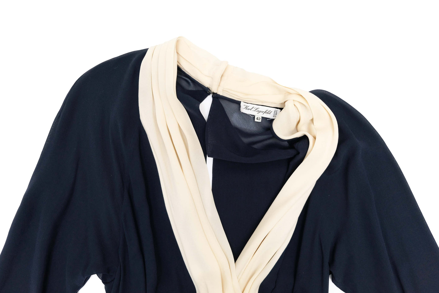 Karl Lagerfeld Vintage Navy and Cream Chiffon Decolleté Dress, UK10