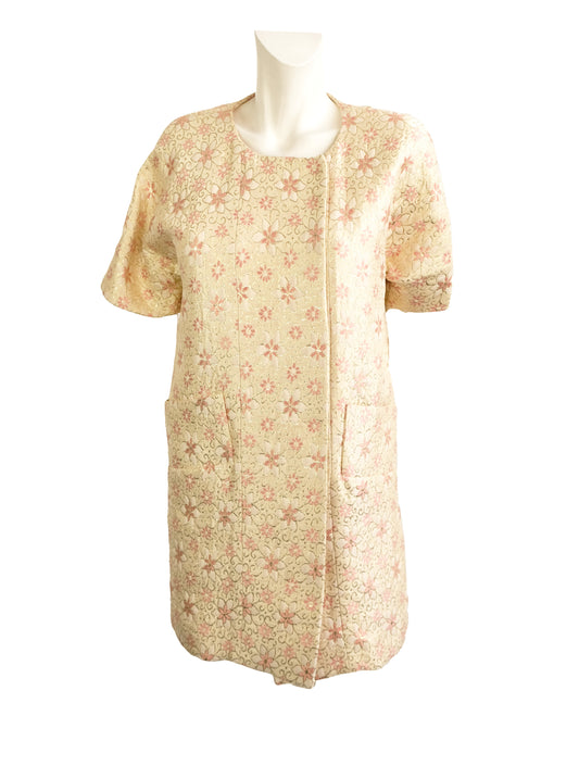 Marni Short Sleeve Tunic Coat in Pink & Gold Brocade, UK10