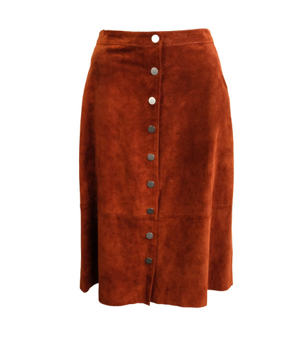 Diane von Furstenberg Button-through Gracelynn Skirt in Rust Suede, UK10