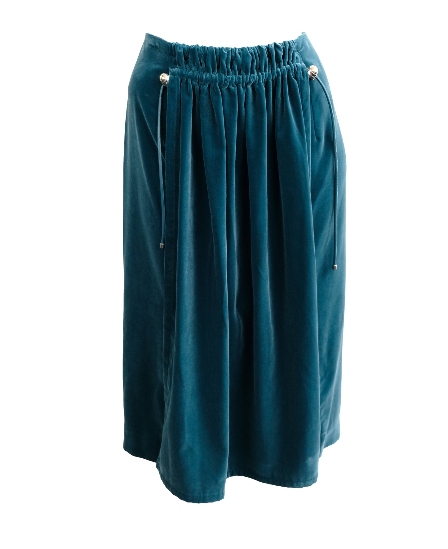 Carven Gathered Apron Skirt in Teal Velvet, UK12-14