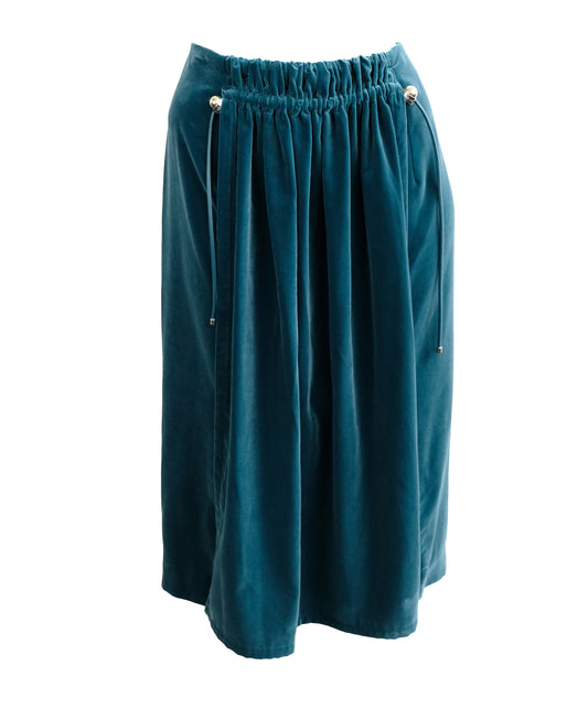 Carven Gathered Apron Skirt in Teal Velvet, UK12-14
