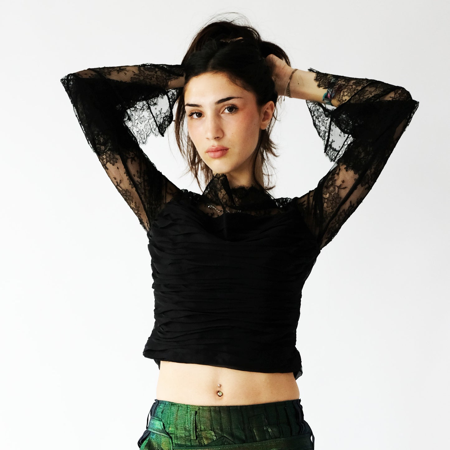 Valentino Ruched Lace Evening Top, UK10