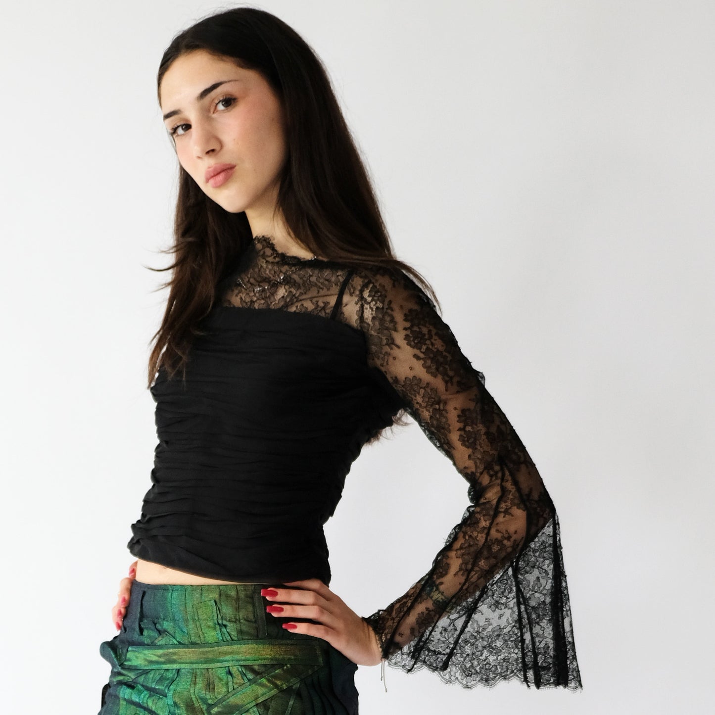 Valentino Ruched Lace Evening Top, UK10