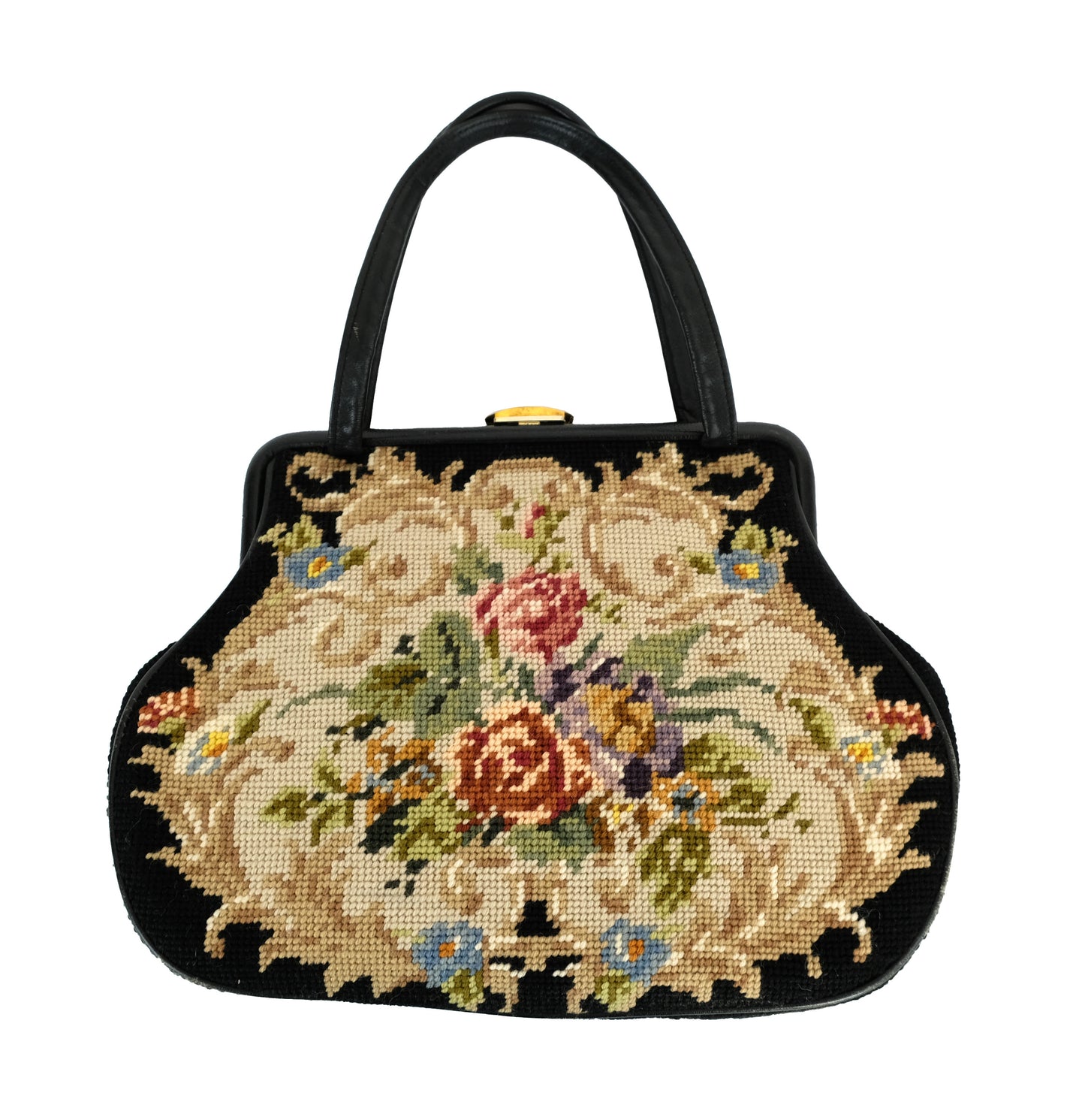 Vintage Floral Needlepoint Handbag, M