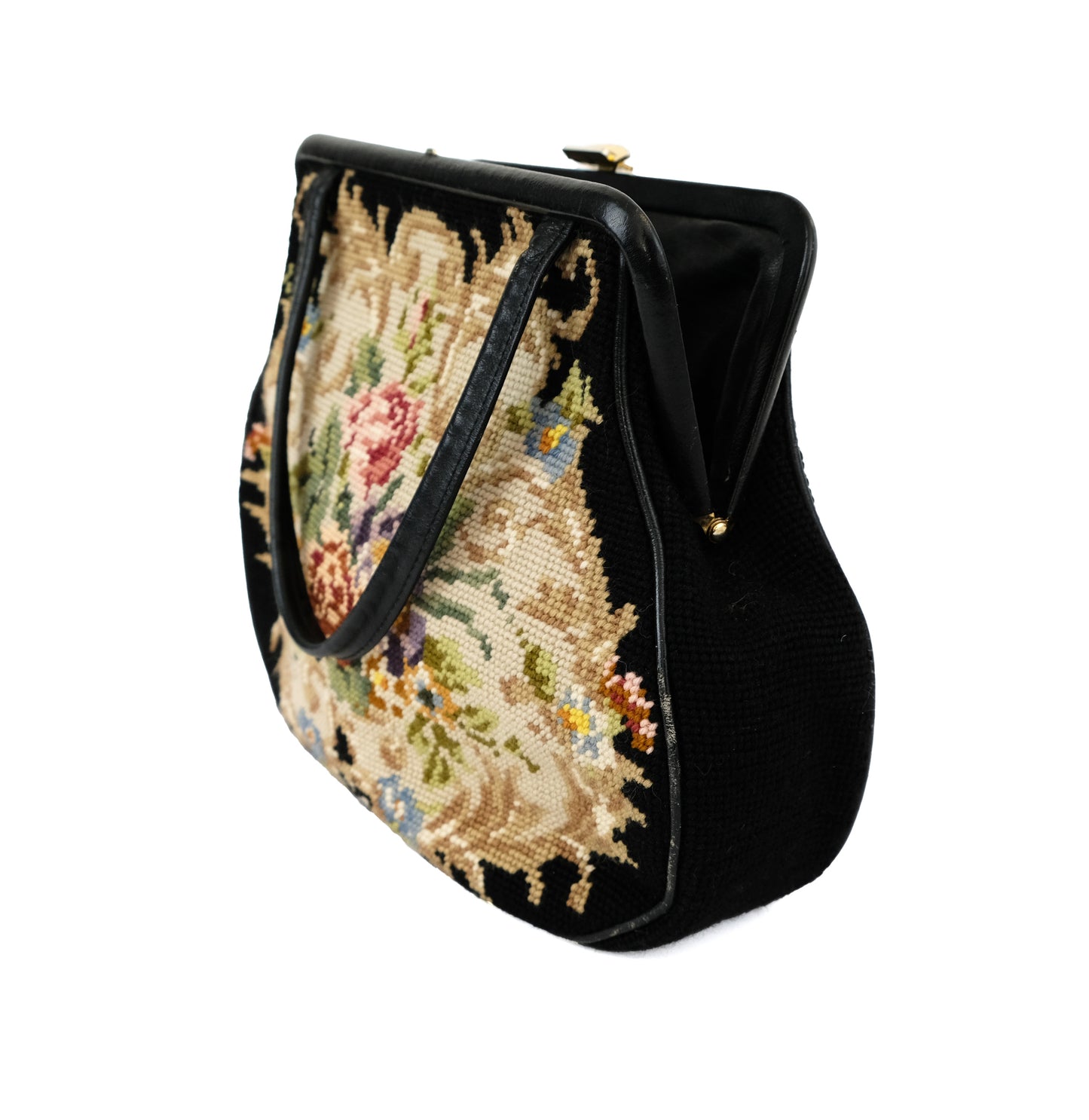 Vintage Floral Needlepoint Handbag, M