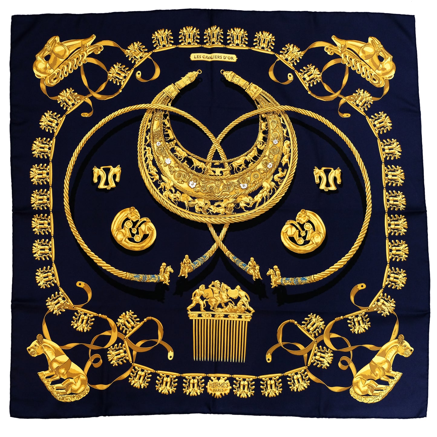 Hermes Vintage Silk Square, "Les Cavaliers D'Or", 1975