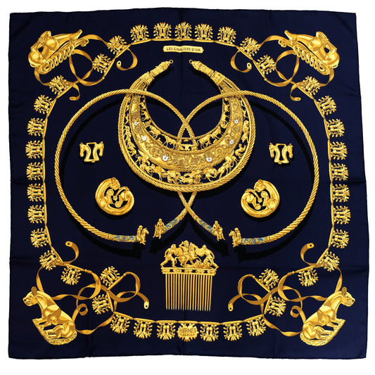 Hermes Vintage Silk Square,  "Les Cavaliers D'Or", 1975