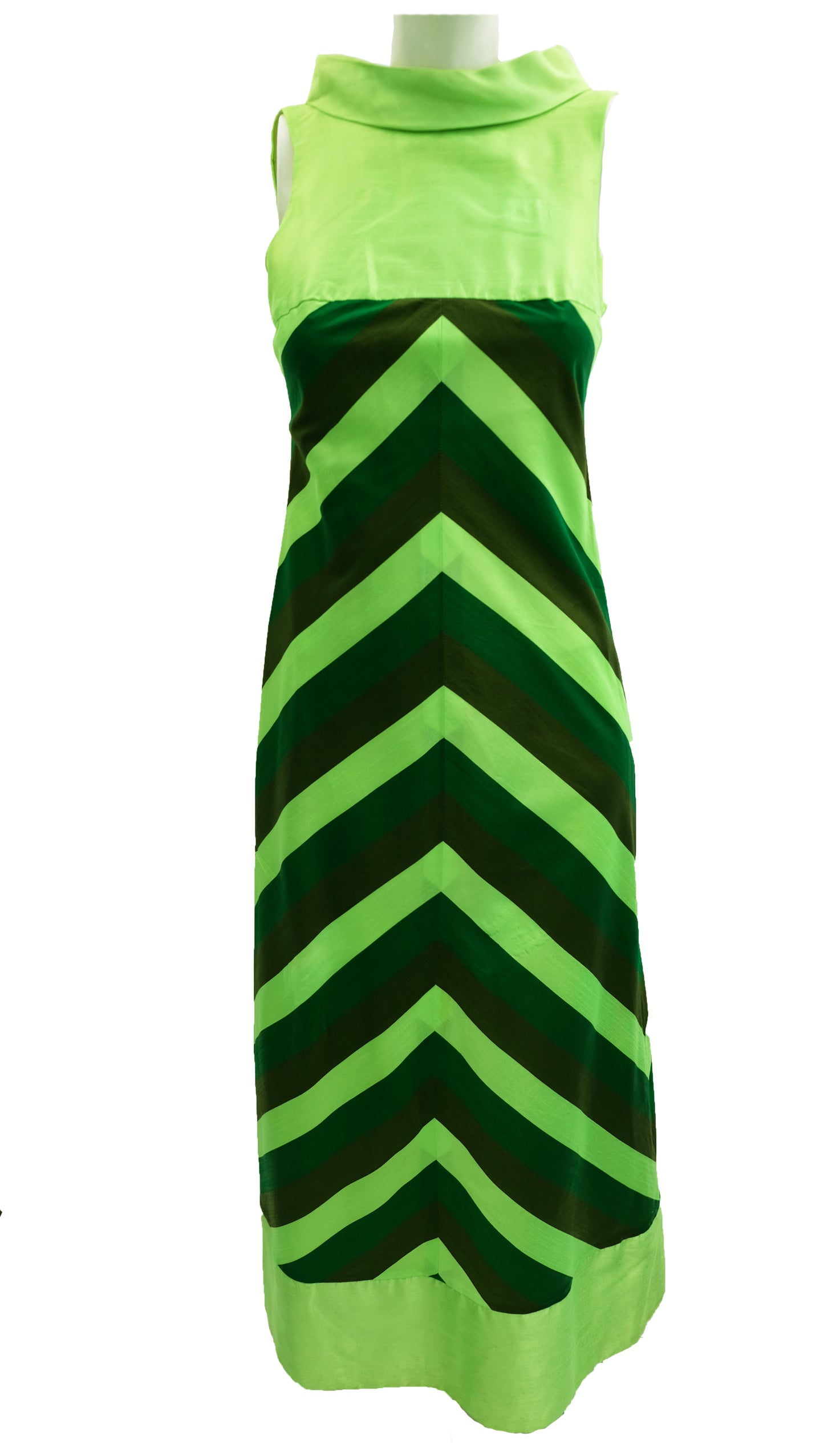 1960s Vintage Handmade Silk Maxi Dress with Diagonal Stripes, UK8